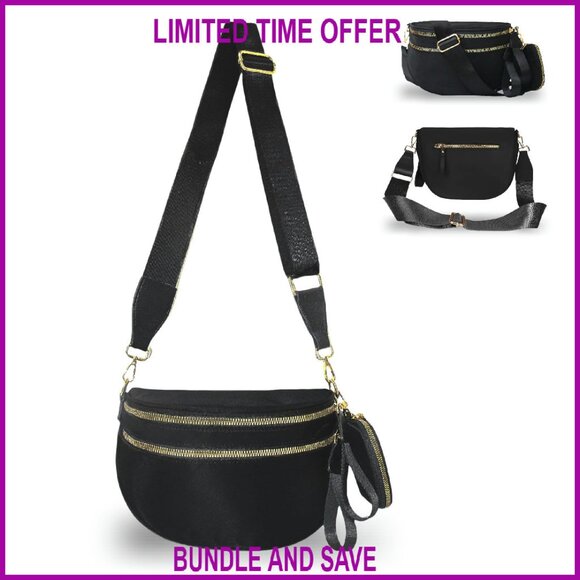 Handbags - Checkered Crossbody Bag Nylon Fanny Pack Adjustable Strap 10.3x9x3.9in